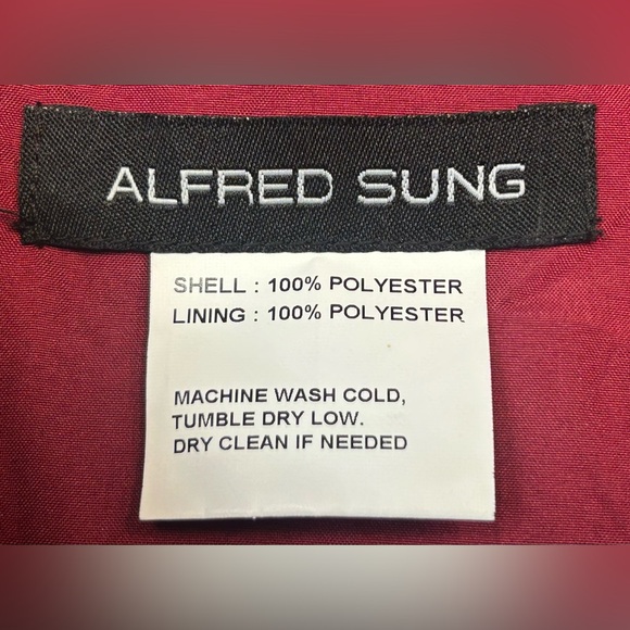 NWT Alfred Sung Off-the-Shoulder Draped Wrap Satin Burgundy Dress, Size 18 R-1 - Picture 11 of 15